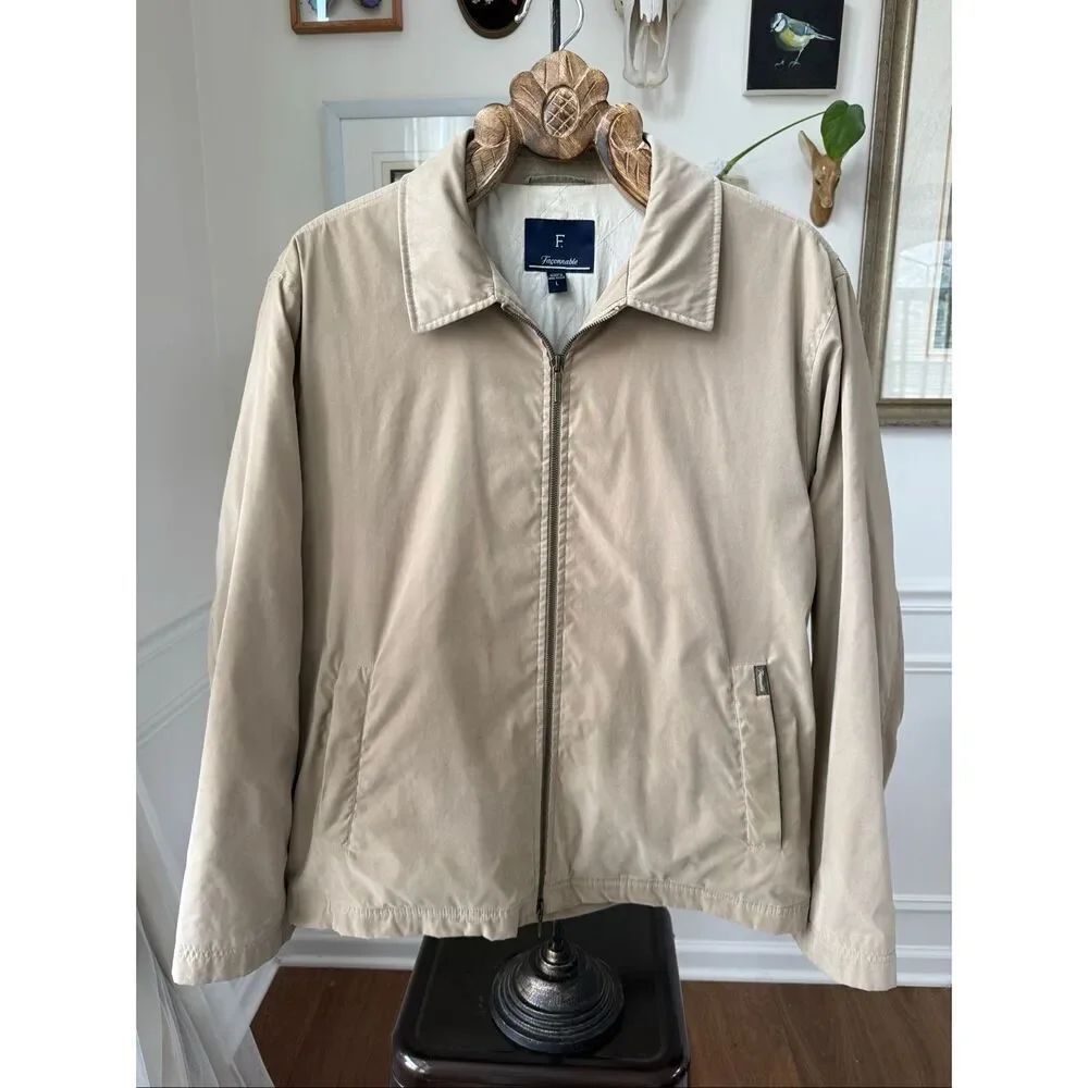 Faconnable Tan Beige Lightweight Bomber Jacket L
